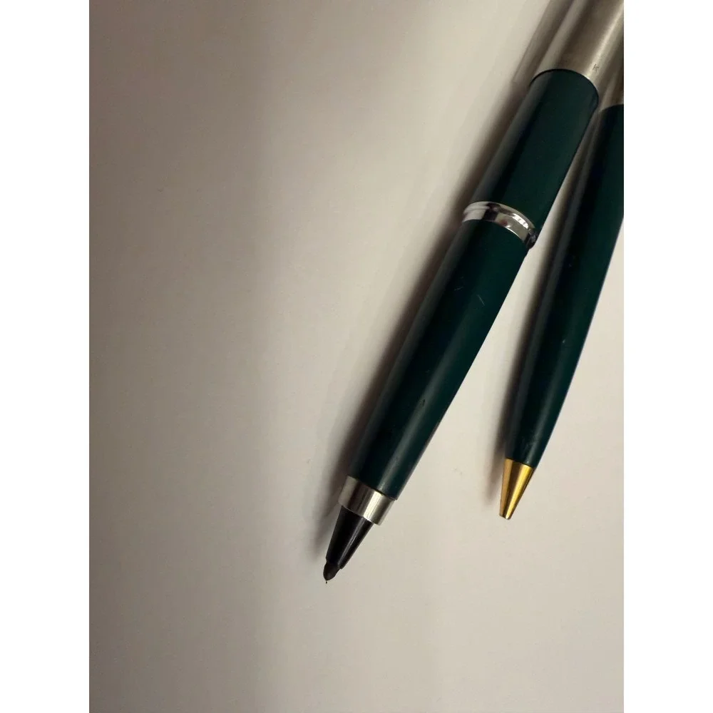 Parker Fountain Pen and Ballpoint Pen Set Deep Green Gold Trim‎ Vintage 1960's
